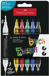 Faber-Castell Marker cu vopsea acrilica, cu 2 capete FABER CASTELL Shake and Paint, 6 culori/set