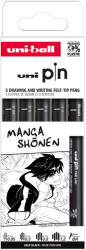 uni Liner varf 0.05-1.2 mm plus pensula, UNI Pin 200 Fine Line Manga Shonen, 5 buc/set