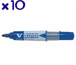 Pilot Set 10 markere whiteboard reincarcabile, varf rotund, PILOT Vboard Master M + 10 rezerve albastru