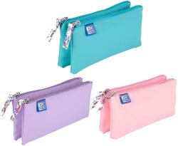 OXFORD Etui dublu cu 2 fermoare OXFORD Floral Pastel roz deschis Penar