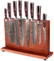 AKORA Set 8 cutite profesionale cu suport magnetic stationar salcam, otel Japonez HRC 60 calire laser, maner Deluxe Pakka (SCPHSG8-PRO/SCDS-3019S)
