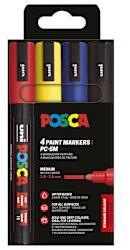 uni Акрилен маркер Posca 5M 4бр основни цветове
