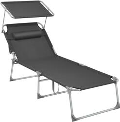 SONGMICS Nagy összecsukható napozóágy 71 x 200 x 38 cm, nyugágy napellenzővel, füstszürke (GCB22GYV2)