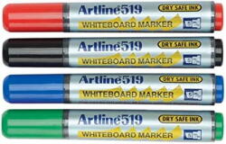 Artline Marker pentru tabla de scris ARTLINE 519 - Dry safe ink 48h, varf tesit 2.0-5.0mm, 4 culori/set (EK-519/4W)