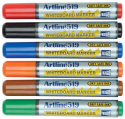 Artline Marker pentru tabla de scris ARTLINE 519 - Dry safe ink 48h, varf tesit 2.0-5.0mm, 6 culori/set (EK-519/6W)