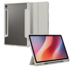 Spigen ULTRA HYBRID PRO tok álló, bőr hatású (FLIP, oldalra nyíló, TRIFOLD, asztali tartó, ceruza tartó) VILÁGOSSZÜRKE Samsung Galaxy Tab (ACS09533)