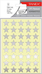 Tanex Stickere decorative, 40 buc/fila, 3 file/set, TANEX Kids - stelute - argintii (TX-OFC143)