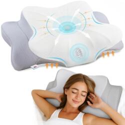 Linomag Ortopédiai nyakpárna alváshoz Linomag, memóriahab, mosható huzat hűsítő anyagból, nyak-, váll- és karkitámasz, Alpesi fehér/Világosszürke, 60 x 38 x 9-13 cm (pdagnew)