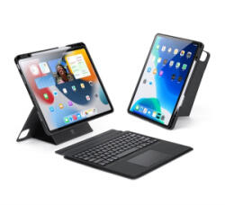 Dux Ducis tok álló, bőr hatású (FLIP, bluetooth billentyűzet, asztali tartó, QWERTY, angol nyelvű, ceruza tartó) FEKETE Apple IPAD Air 13 (GP-151169) - aqua