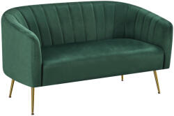  Design kétszemélyes kanapé, sötétzöld Velvet szövet/gold króm-arany, BAGY - pepita
