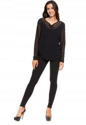 Moraj Női blúz, Moraj, elegáns, kristályokkal és hálóval, viszkóz/elasztán, fekete, S INTL