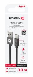 SWISSTEN Dátový kábel Swissten USB/USB-C, 60W, 3m, Čierny opletený