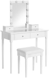 VASAGLE Hollywood Sminkasztal Szett Párnázott Ülőkével és LED Világítással Fehér (EUZ-RDT172W01)