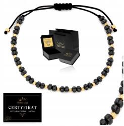 Golden Haus 585 14K Arany Karkötő Fekete Zsinórral, Ónixokkal És Golyókkal A Nyárra (BRANSOLETKA PIĘKNA KULKI KULECZKI CZARNA)