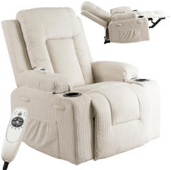  Dönthető masszázsfotel bézs kord kárpittal - BOX (ME-BOX2-BZ-SZTR-FW)