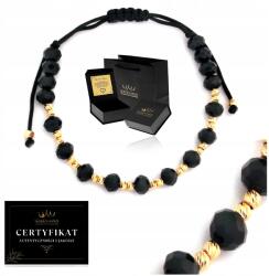 Golden Haus 585 Női Arany Karkötő Fekete Zsinóros Golyókkal+gravírozás Ajándék (bransoletka celebrytka kuleczki kryształki)