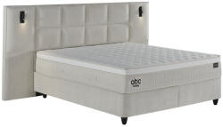 ABC Bedding Elysium Prime okos kárpitozott ágyneműtartós ágy - krém színű, beépített világítás, széles fejvég + Elysium táskarugós matrac - kemény, Extra Firm hab, Hyper hab, Smart Soft huzat - 200x200