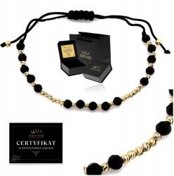 Golden Haus Arany Női Zsinóros Karkötő Fekete Kövekkel 585 +gravírozás (BRANSOLETKA PIĘKNA KULKI KULECZKI CZARNA)