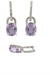 Cercei Ametist Cu Zircon Oval Fatetat 22x6x10 mm Argint 925 - 1 Pereche