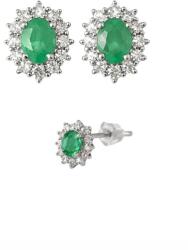  Cercei Smarald Cu Zircon Oval Fatetat 7x6x14 mm Argint 925 - 1 Pereche