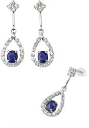  Cercei Safir Albastru Cu Zircon Oval Fatetat 24x8x13 mm Argint 925 - 1 Pereche Accent Elegant