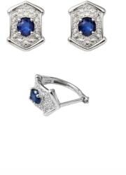  Cercei Safir Albastru Cu Zircon Oval Fatetat 12x7x13 mm Argint 925 - 1 Pereche
