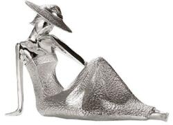  Modern, ezüst színű ülő hölgy szobor - 24 cm