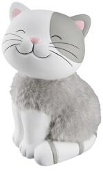  Fehér, szürke gyapjas kerámia cica szobor - 16 cm