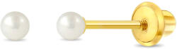 Bebe Gold Cercei nou nascuti din Aur 14K cu Perle de Cultura 2.5mm, model Rotund Clasic, inchidere cu Filet si Protectie