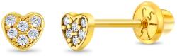 Bebe Gold Cercei din Aur 14K pentru Nou-Nascuti si Bebelusi, model Inimioara cu Pietre CZ clare, inchidere cu Filet si Protectie