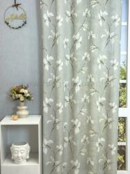 FüggönyFutár Webáruház Titanilla - Zöld alapon barna nyomott virágmintás sablé függöny, egyedi méretre, készre varrjuk