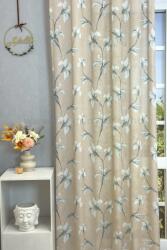 FüggönyFutár Webáruház Titanilla - Krémszínű alapon szürke nyomott virágmintás sablé függöny, egyedi méretre, készre varrjuk