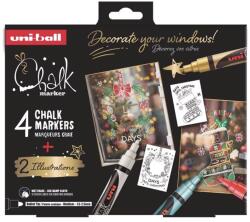 uni Marker creta lichida 1.8-2.5 mm, editie Craciun, UNI Chalk PWE-5M-4P Gold, 4 culori/set