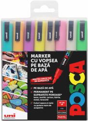 uni Marker varf 0.9-1.3 mm, culori pastel, UNI Posca PC-3M, 8 culori/set