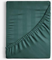 Goldea cearceaf de pat din damasc cu elastic - dungi verde închis cu luciu satinat 90 x 200 cm