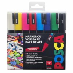 uni Marker varf 1.8-2.5 mm UNI Posca PC-5M, 8 culori/set intens