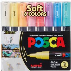 uni Marker varf 0.7 mm, culori pastel, UNI Posca PC-1M, 8 culori/set