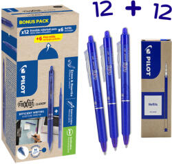 Pilot Set 12 rollere albastre, 0.7 mm, PILOT FriXion Clicker + 12 rezerve