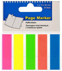 Office Point Film index autoadeziv 45 x 12 mm, 5 culori neon, 125 file/set, OFFICE POINT simplu