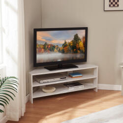 [en. casa] Masa TV de colt Berg 110x36x42 cm alba, cu 2 rafturi, [en. casa] (90354360)