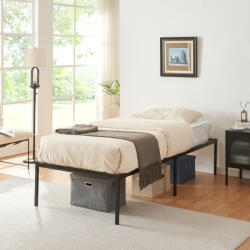 [en. casa] Pat metalic single Vardo 90x200 cm, negru, din otel [en. casa] (85737643)