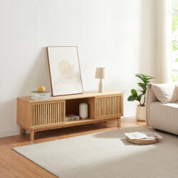 [en. casa] Comoda TV din bambus natur 150x42x50 cm cu usi glisante (85700234)