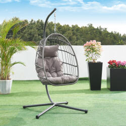 [en. casa] Scaun suspendat Edeng cu suport, perna si tetiera, gri, 196x110x95 cm (87744235)