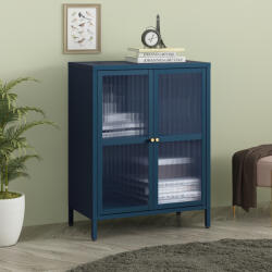 [en. casa] Sideboard albastru marin cu 2 usi si sticla striata, 84x64x35 cm (88825127) Comoda