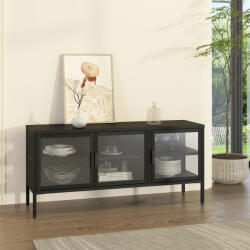 [en. casa] Vitrina sideboard metalica neagra cu 3 usi din sticla, 118 cm (89540113) Comoda
