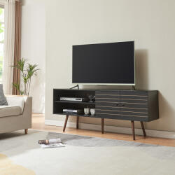 [en. casa] Comoda TV Vare 160x40x65, 5 cm negru cu 2 usi si rafturi (88640832)