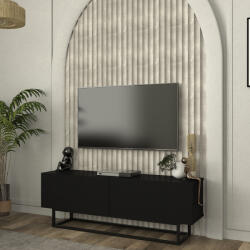 [en. casa] Comoda TV Nolven 135 cm neagra cu 2 usi rabatabile si cadru metalic (90433287)