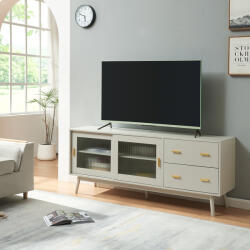 [en. casa] Comoda TV Susa bej cu fronturi din sticla, 160x40x65 cm, en. casa (89240985)