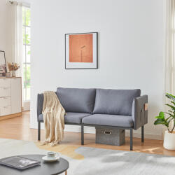 [en. casa] Canapea 2 locuri Kamar, gri închis, 158x63 cm, cu buzunare laterale (88640755) Canapea