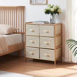 [en. casa] Comoda Maldon cu 6 sertare textile, bambus, natur/bej, 79x66x35 cm (89953054) Comoda